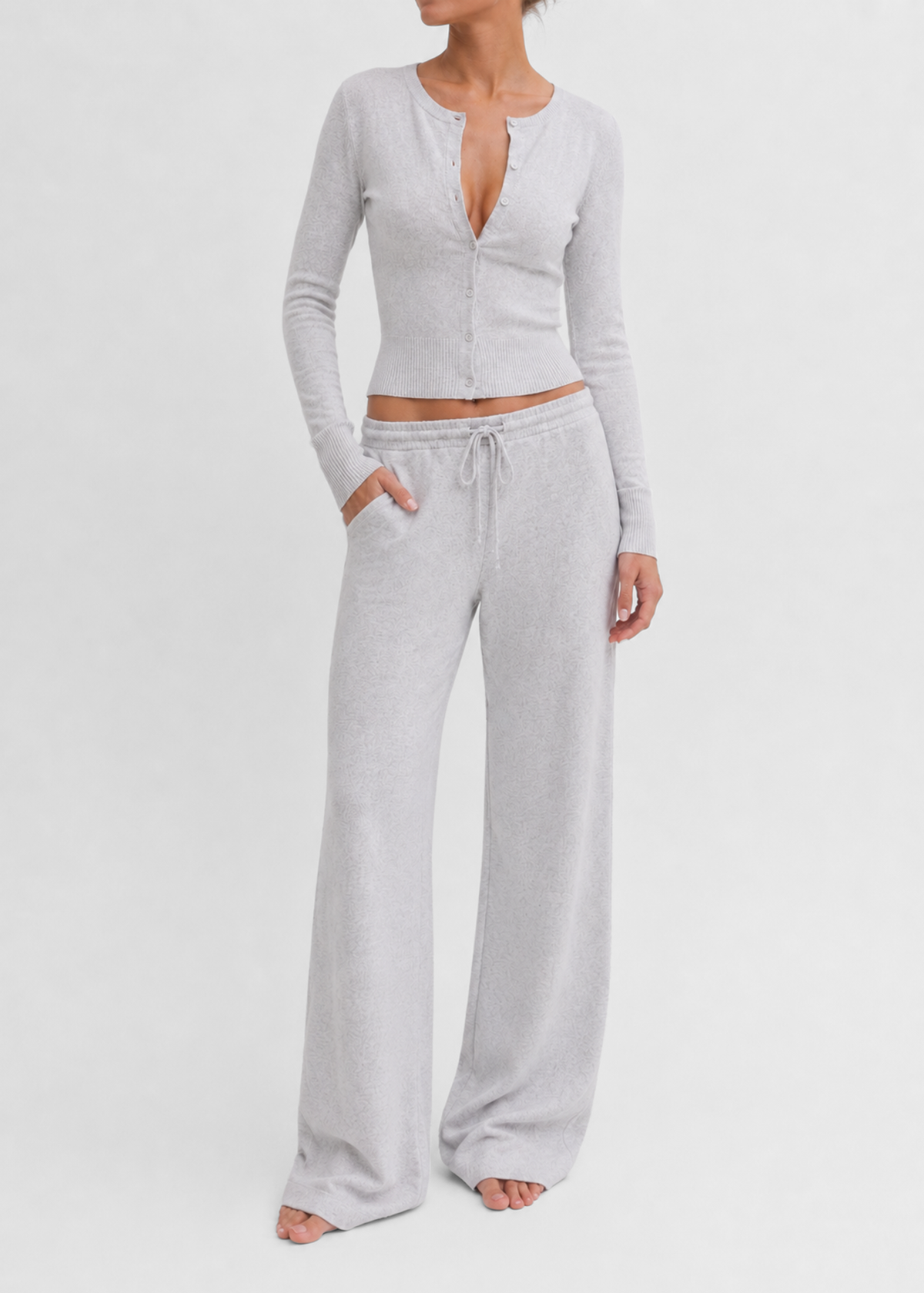 Soft knitted pants cream grey (tall)