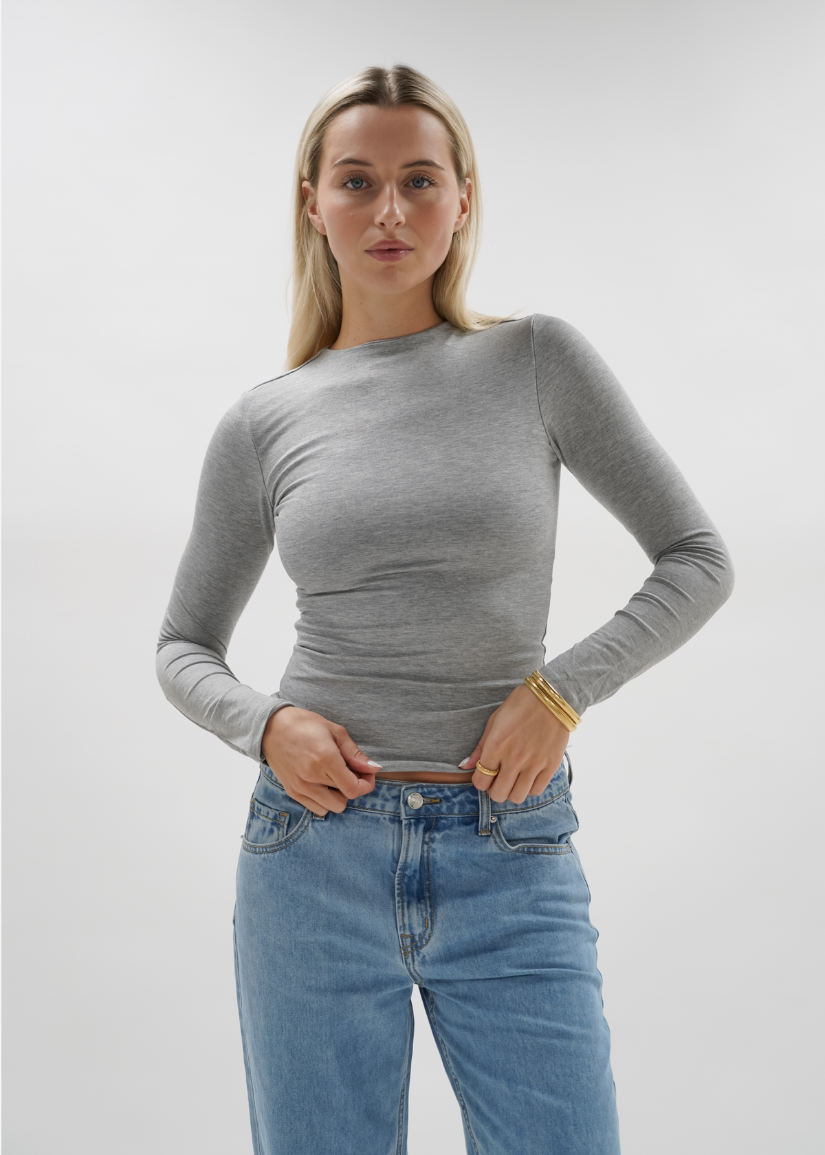 Long sleeve top long light grey melange (tall)