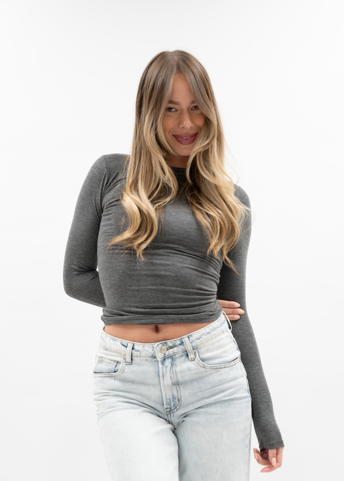 Long sleeve top long dark grey melange (tall)