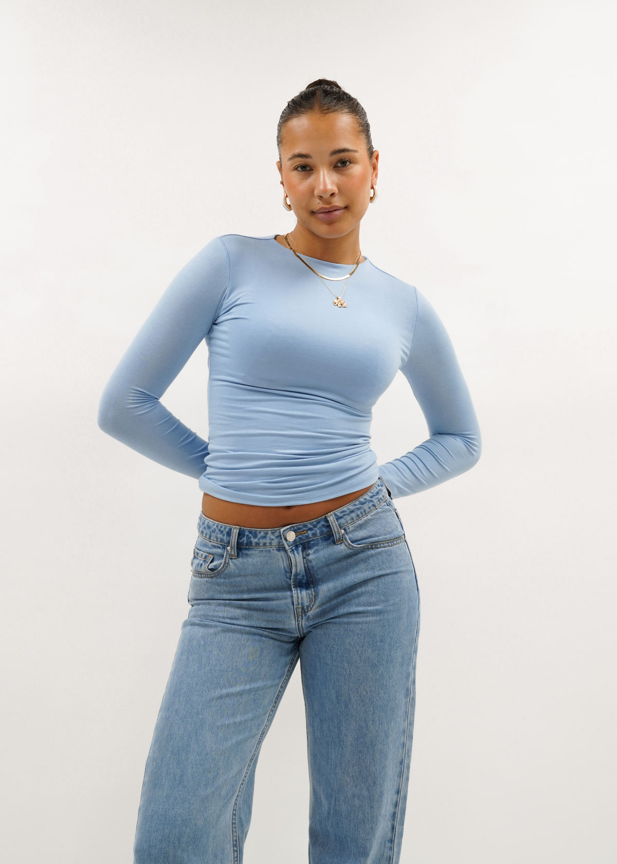 Long sleeve top long light blue (tall)