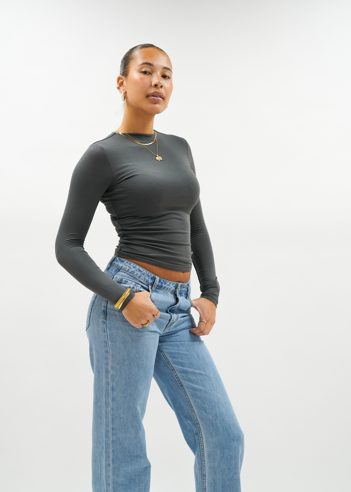 Long sleeve top long charcoal (tall)