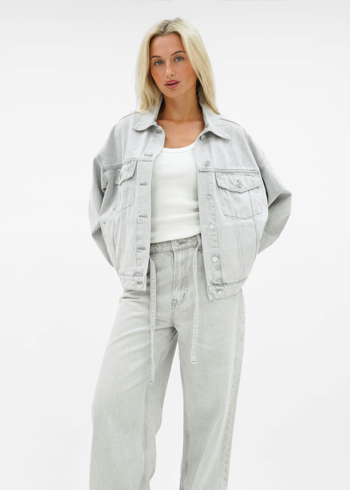 Oversized denim jacket light washed grey (tall)