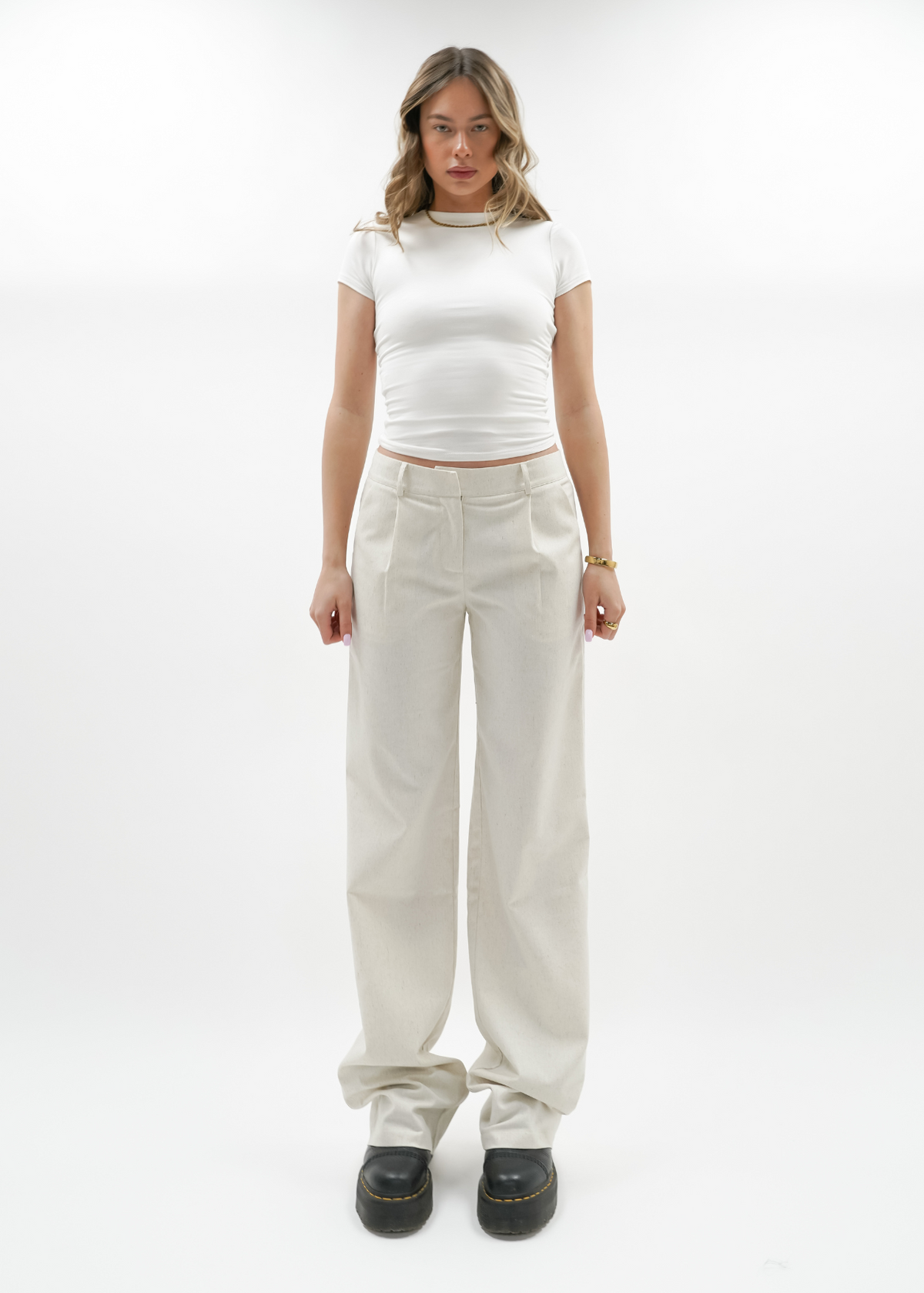 Low/mid waist linnen pants casual (tall) crème melange