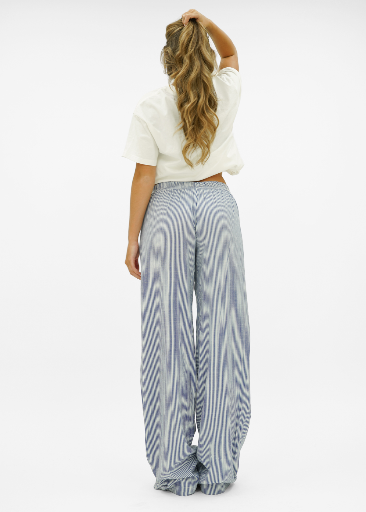 Mid waist striped cotton pants (tall) dark blue