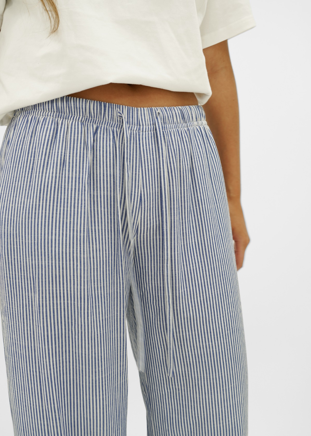 Mid waist striped cotton pants (tall) dark blue