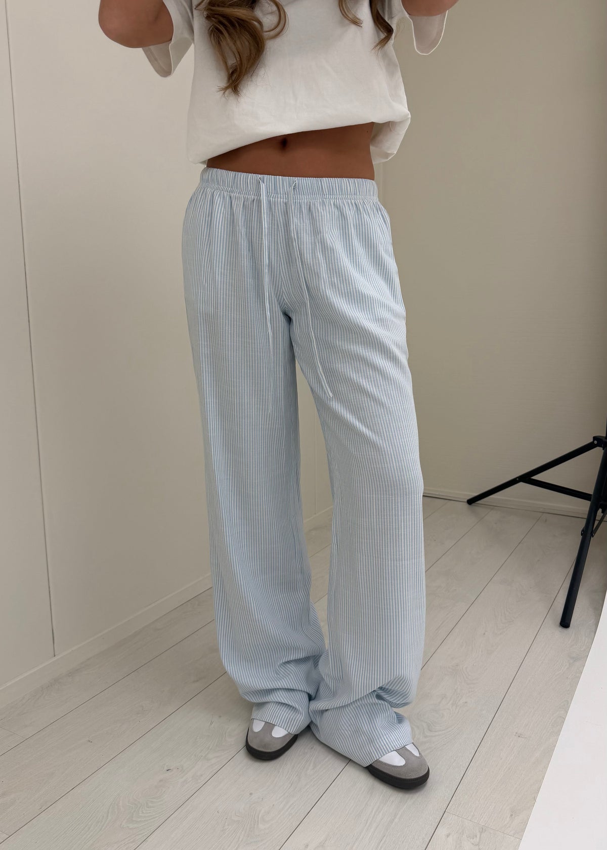 Mid waist striped cotton pants (tall) light blue