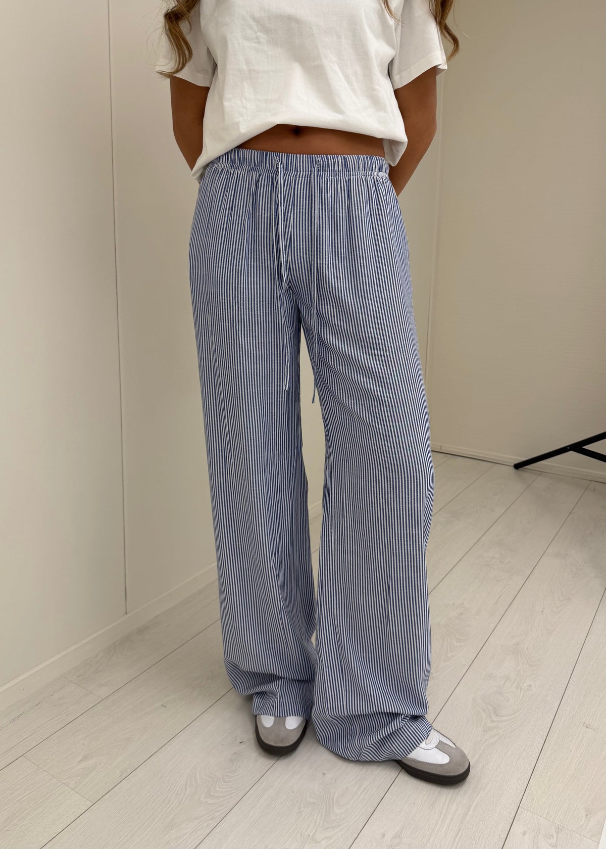 Mid waist striped cotton pants (tall) dark blue