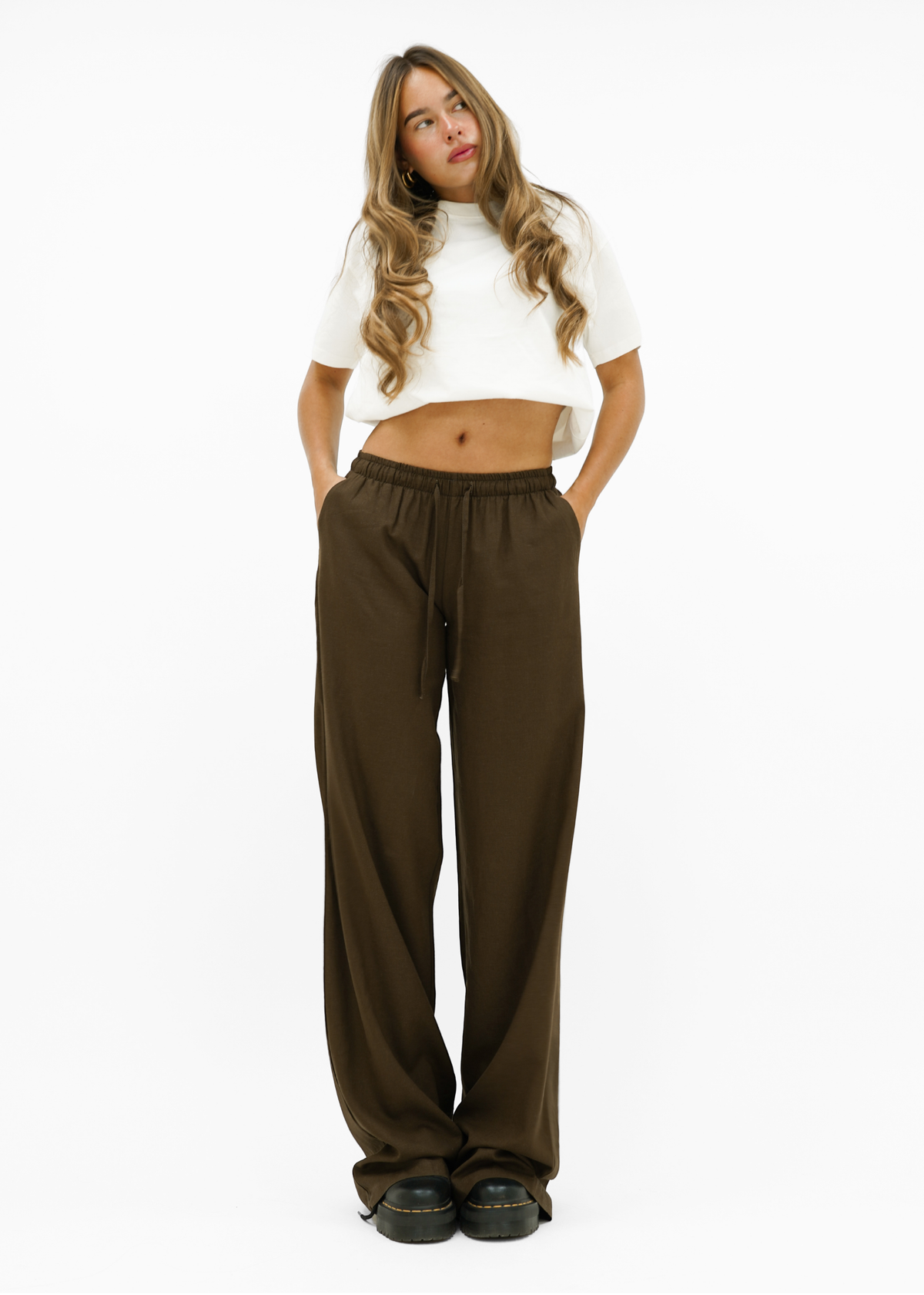 Low waist linnen pants (tall) brown