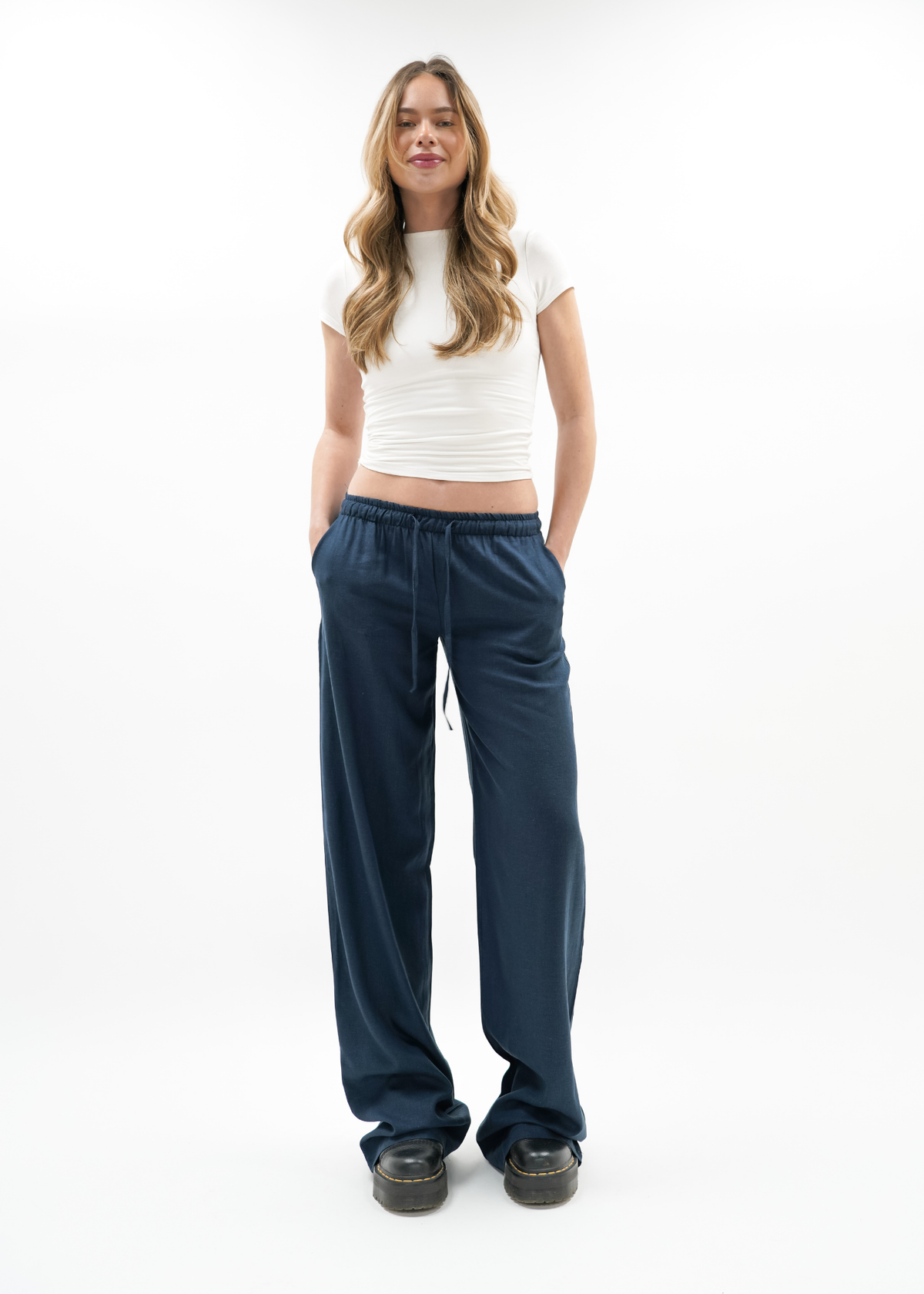 Low waist linnen pants (tall) navy