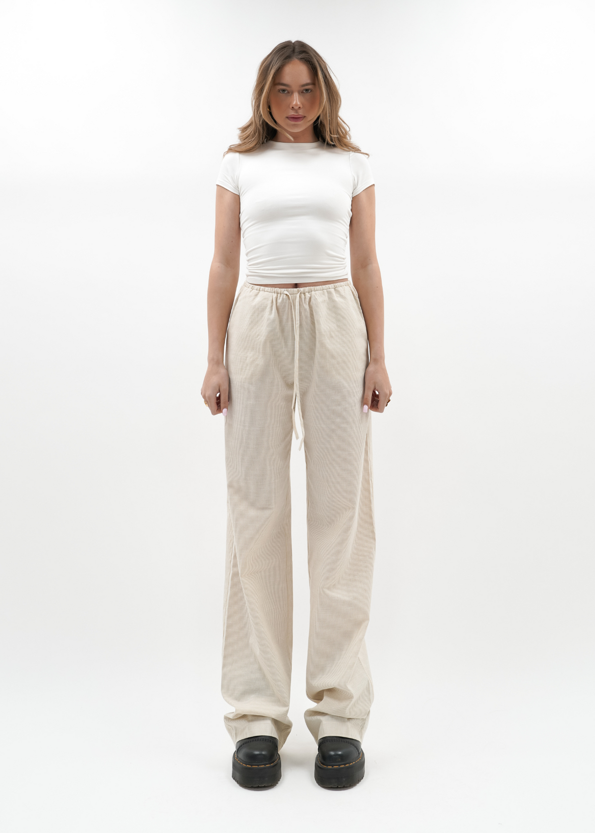 Striped pants (tall) crème