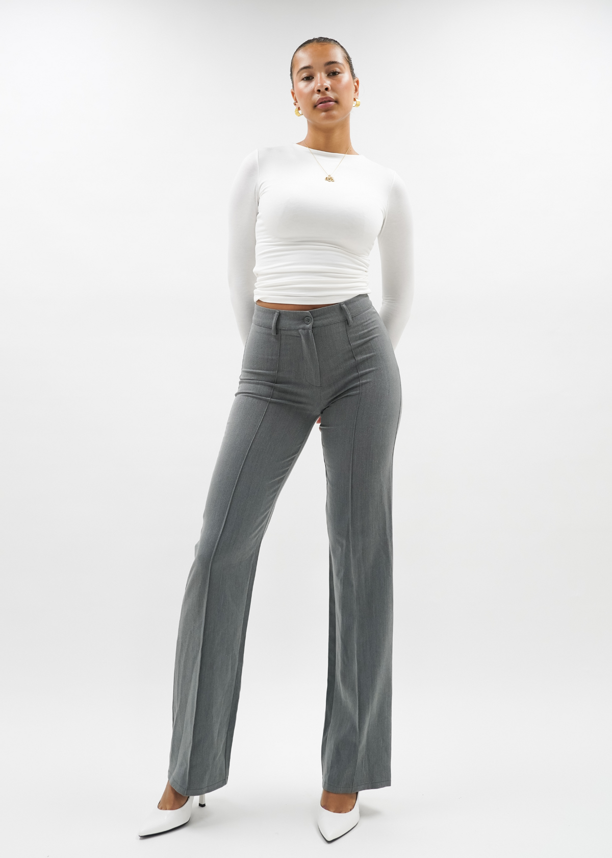 Straight leg pants met pressfold light washed grey (tall)