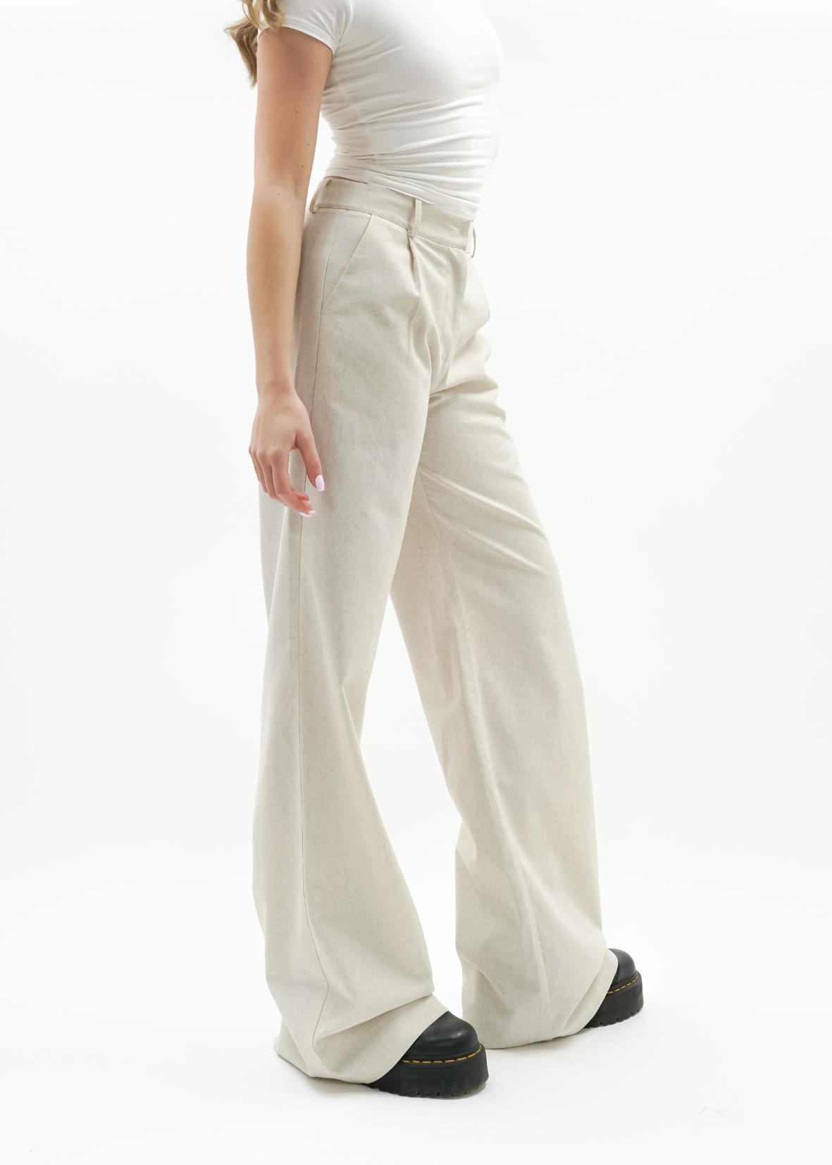 High waist linnen pants casual (tall) crème melange