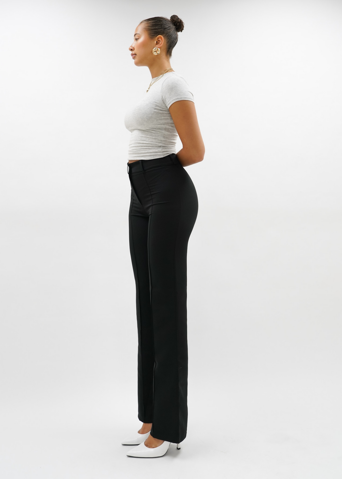 Straight leg pants met pressfold black (tall)
