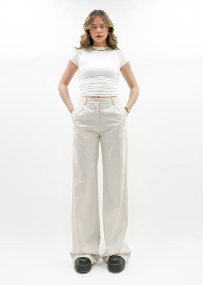 High waist linnen pants casual (tall) crème melange
