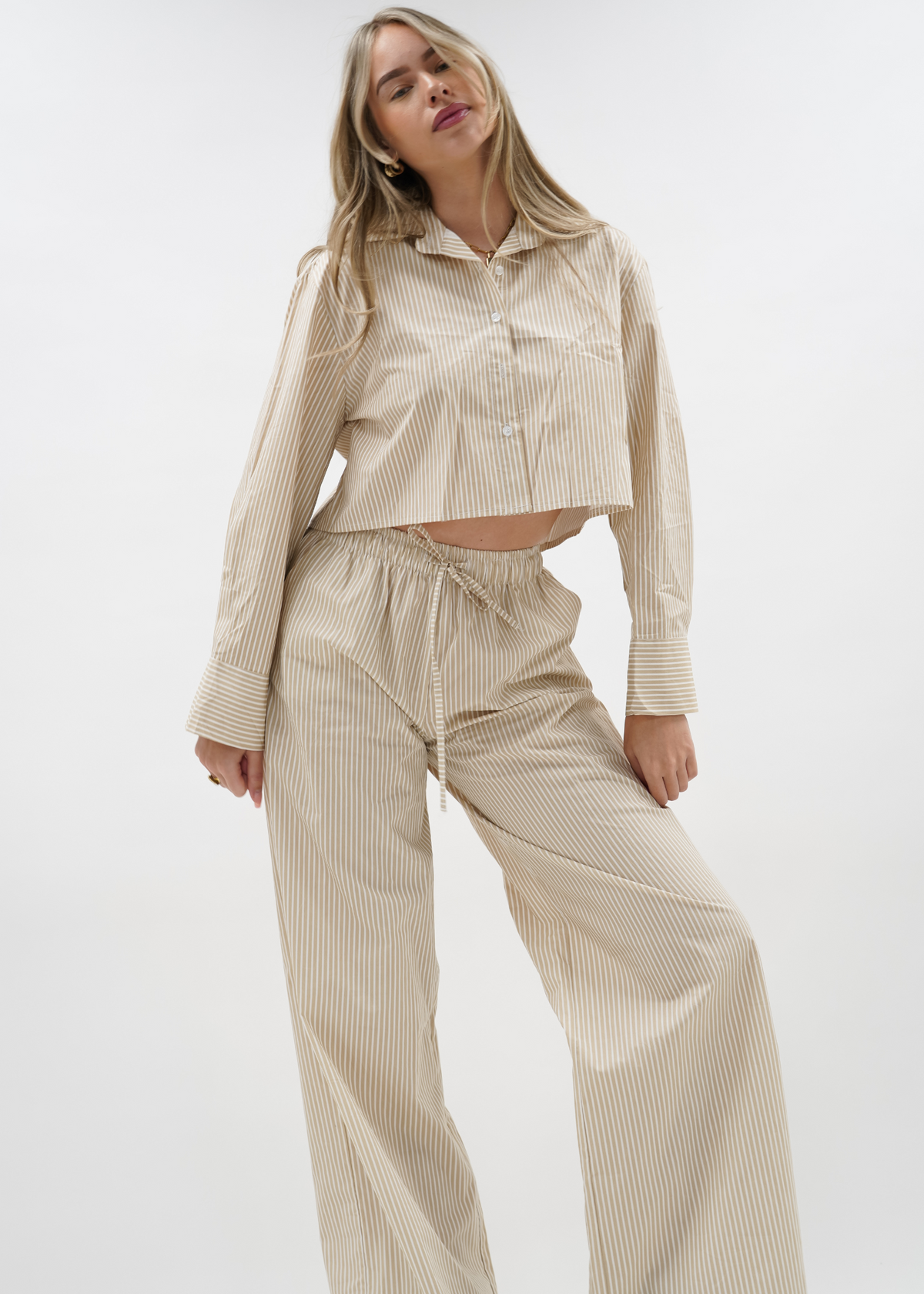 Cotton pants striped (tall) beige/white