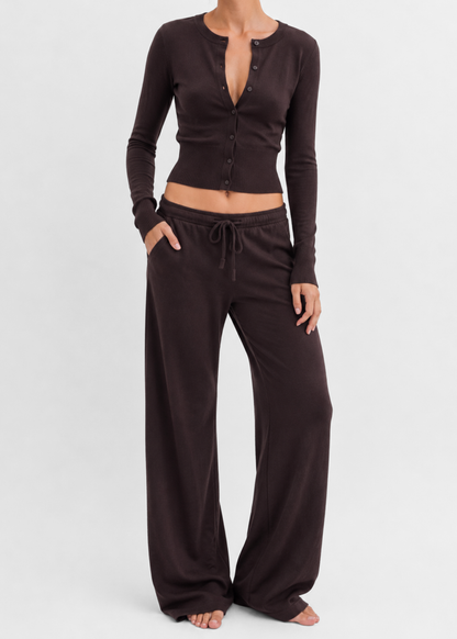 Soft knitted cardigan chocolate brown (tall)