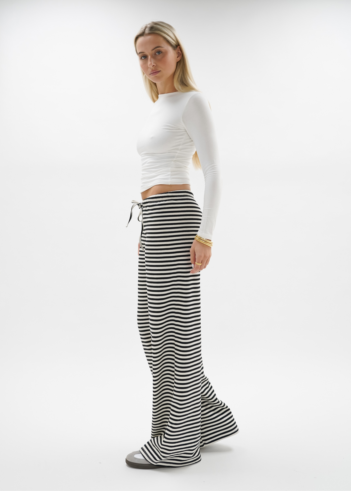 Soft striped pants crème/black (tall)