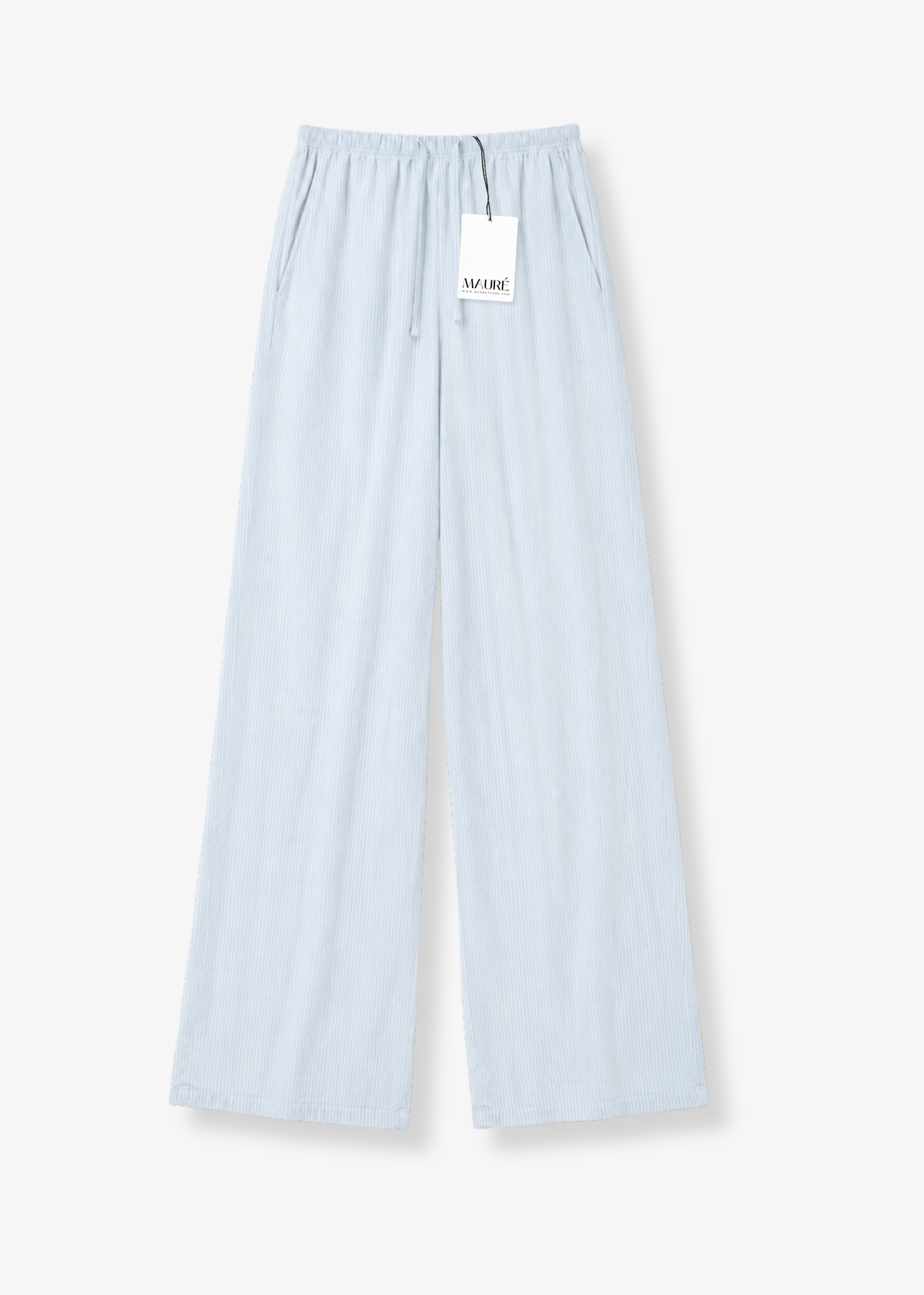 Mid waist striped cotton pants (tall) light blue