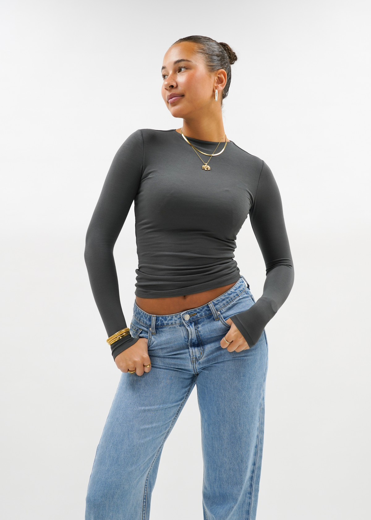 Long sleeve top long charcoal (tall)