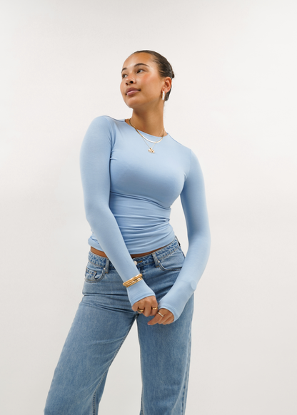 Long sleeve top long light blue (tall)