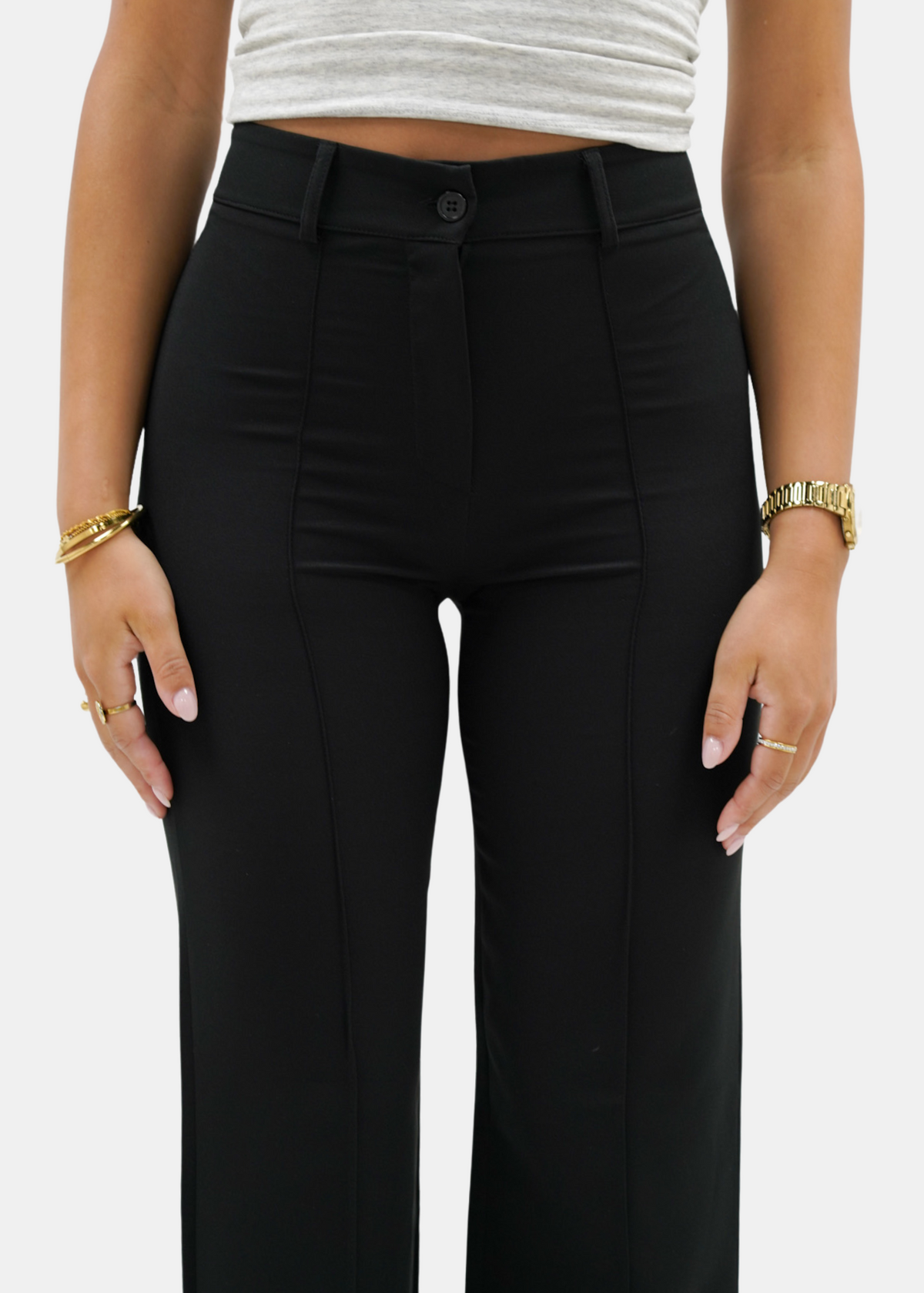 Straight leg pants met pressfold black (tall)