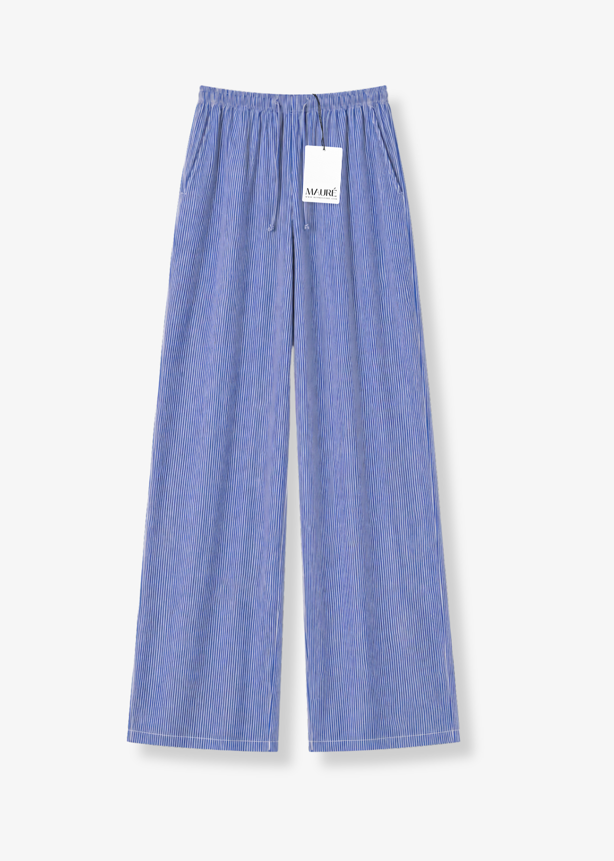 Mid waist striped cotton pants (tall) dark blue