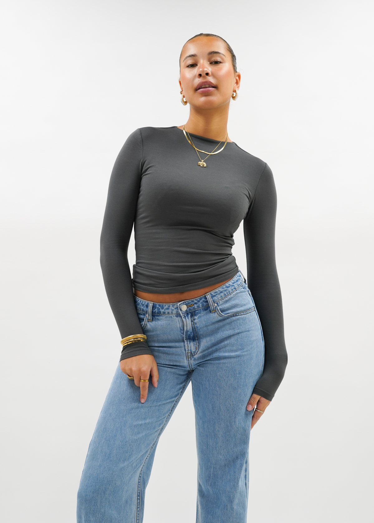 Long sleeve top long charcoal (tall)