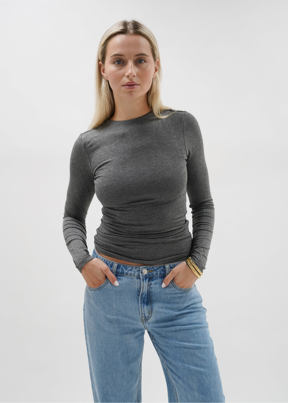Long sleeve top long dark grey melange (tall)