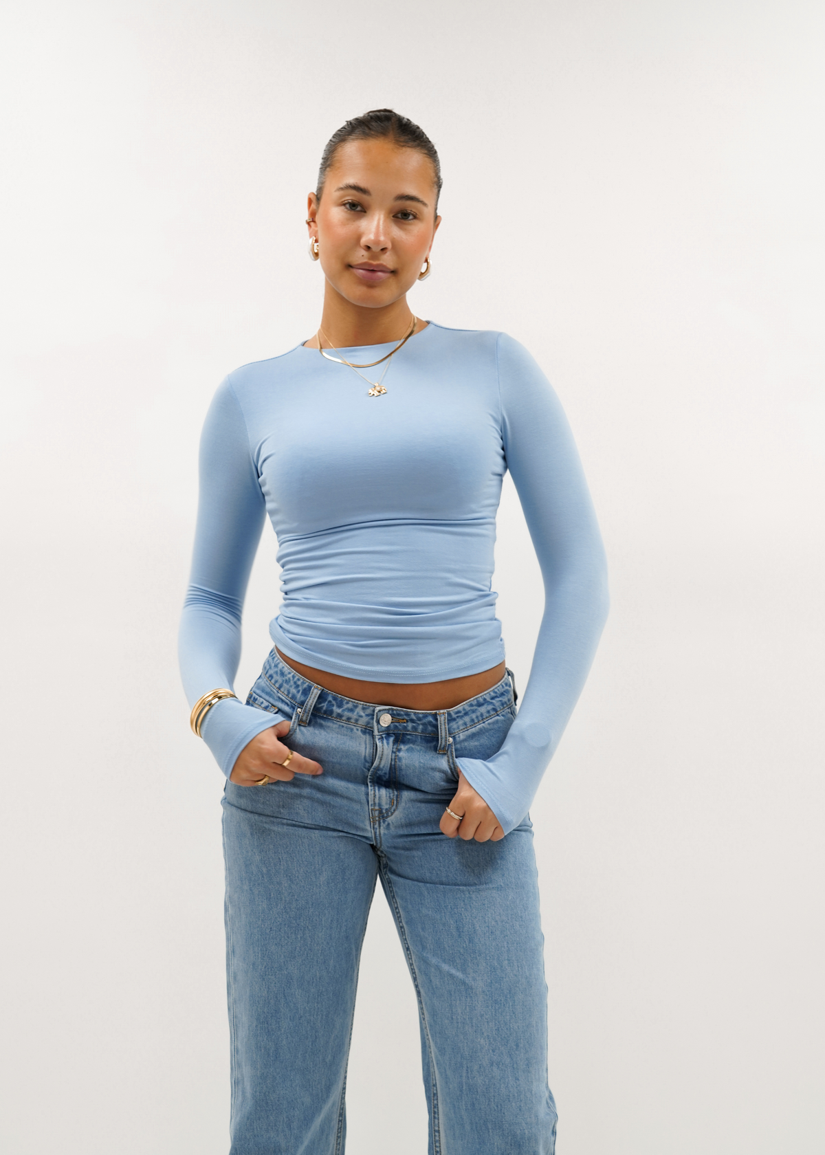 Long sleeve top long light blue (tall)