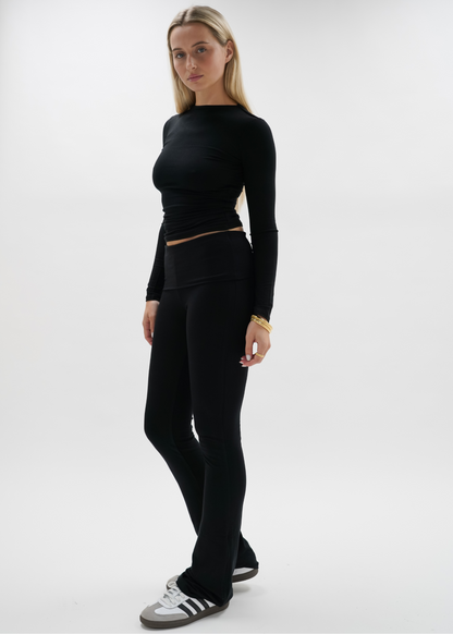 Fold-over flared pants black (tall)
