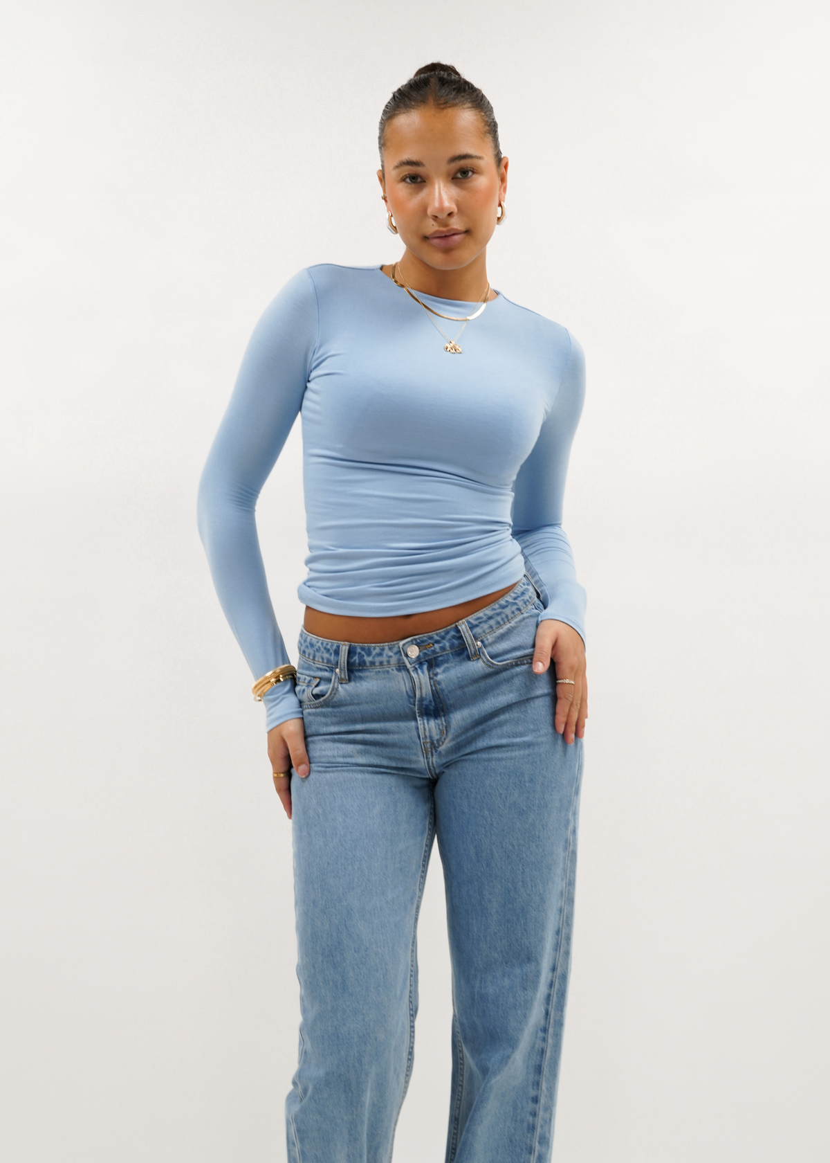 Long sleeve top long light blue (tall)