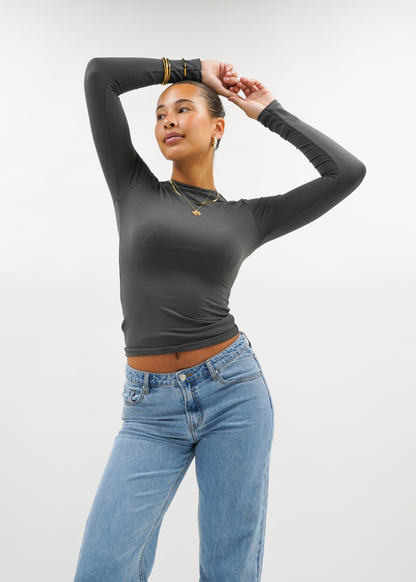 Long sleeve top long charcoal (tall)