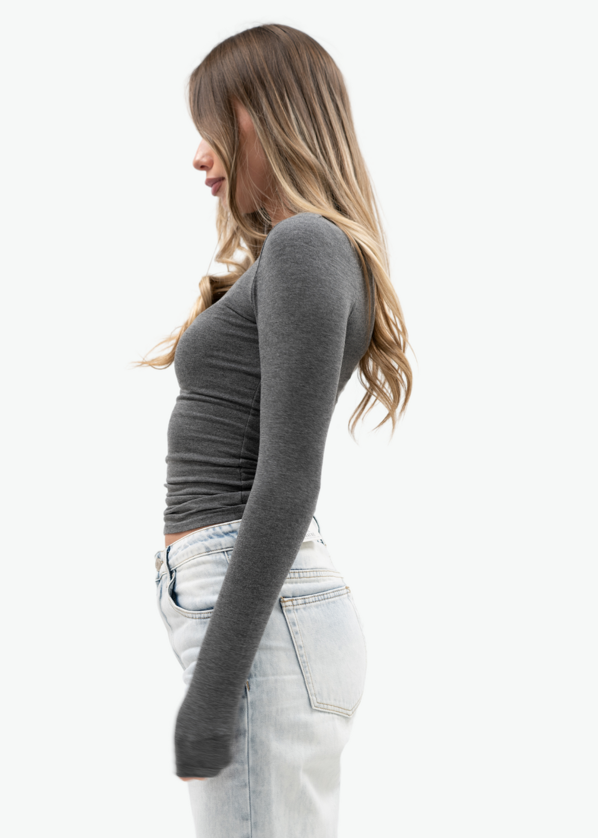 Long sleeve top long dark grey melange (tall)