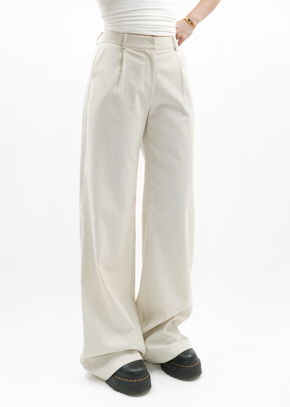 High waist linnen pants casual (tall) crème melange