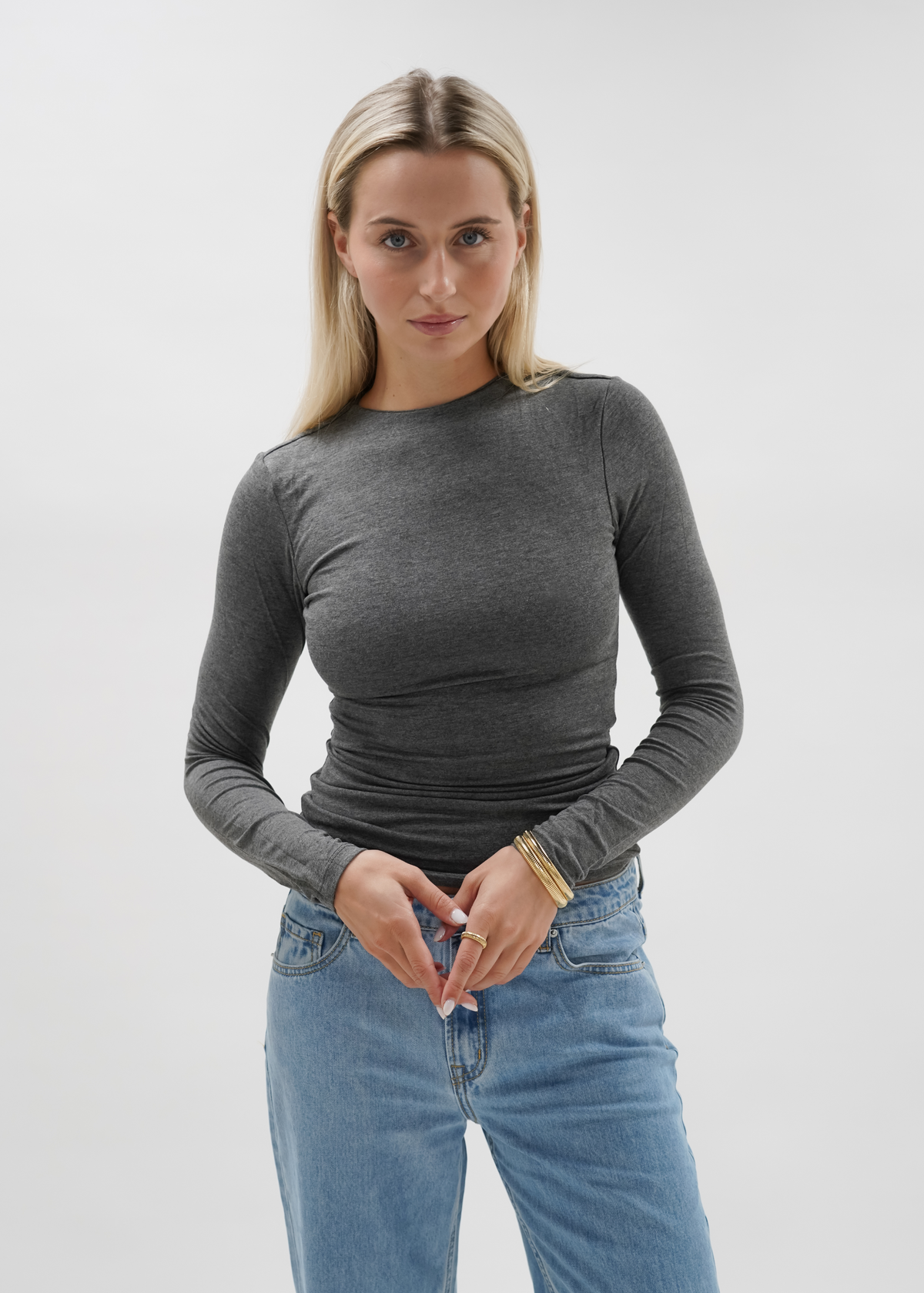 Long sleeve top long dark grey melange (tall)