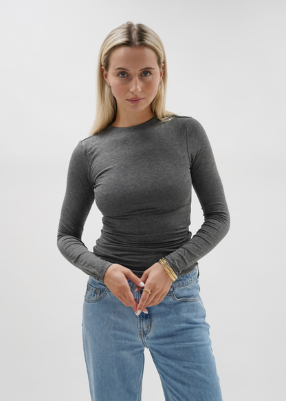 Long sleeve top long dark grey melange (tall)