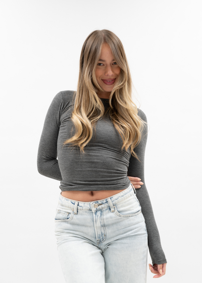 Long sleeve top long dark grey melange (tall)