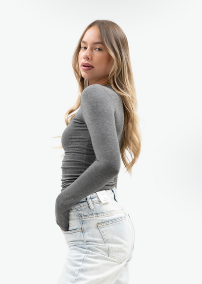 Long sleeve top long dark grey melange (tall)