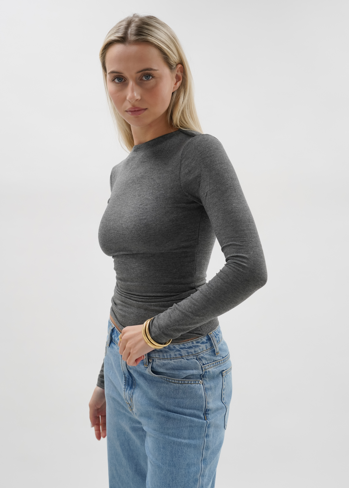 Long sleeve top long dark grey melange (tall)