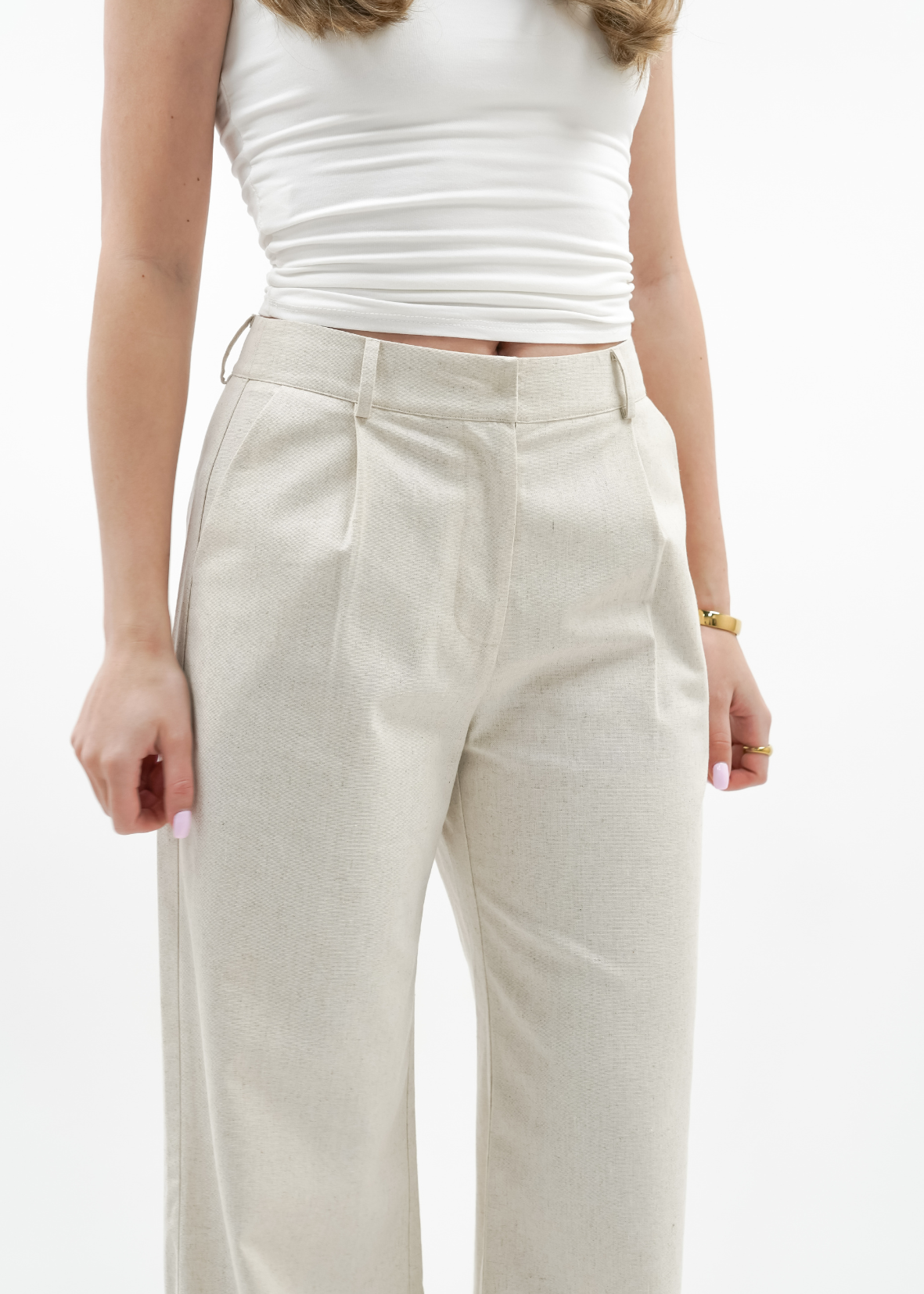 High waist linnen pants casual (tall) crème melange
