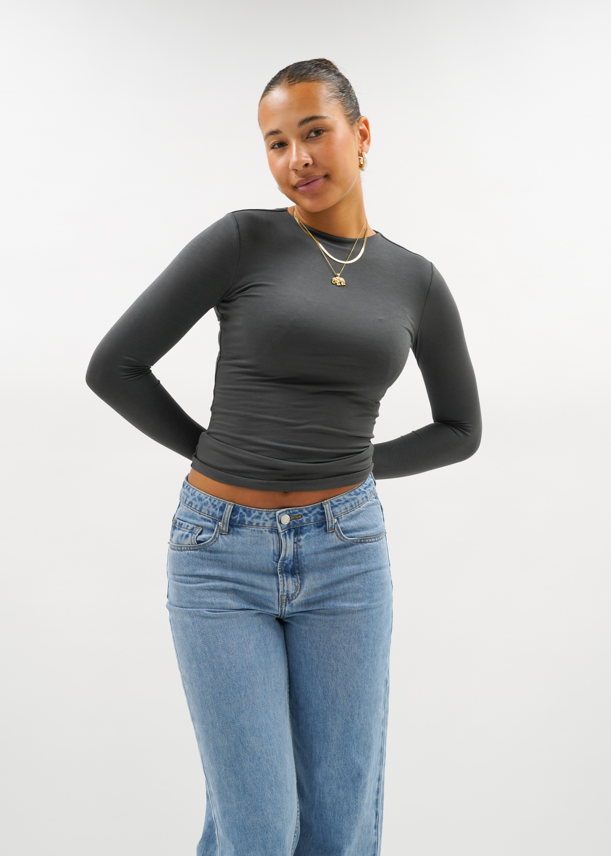 Long sleeve top long charcoal (tall)