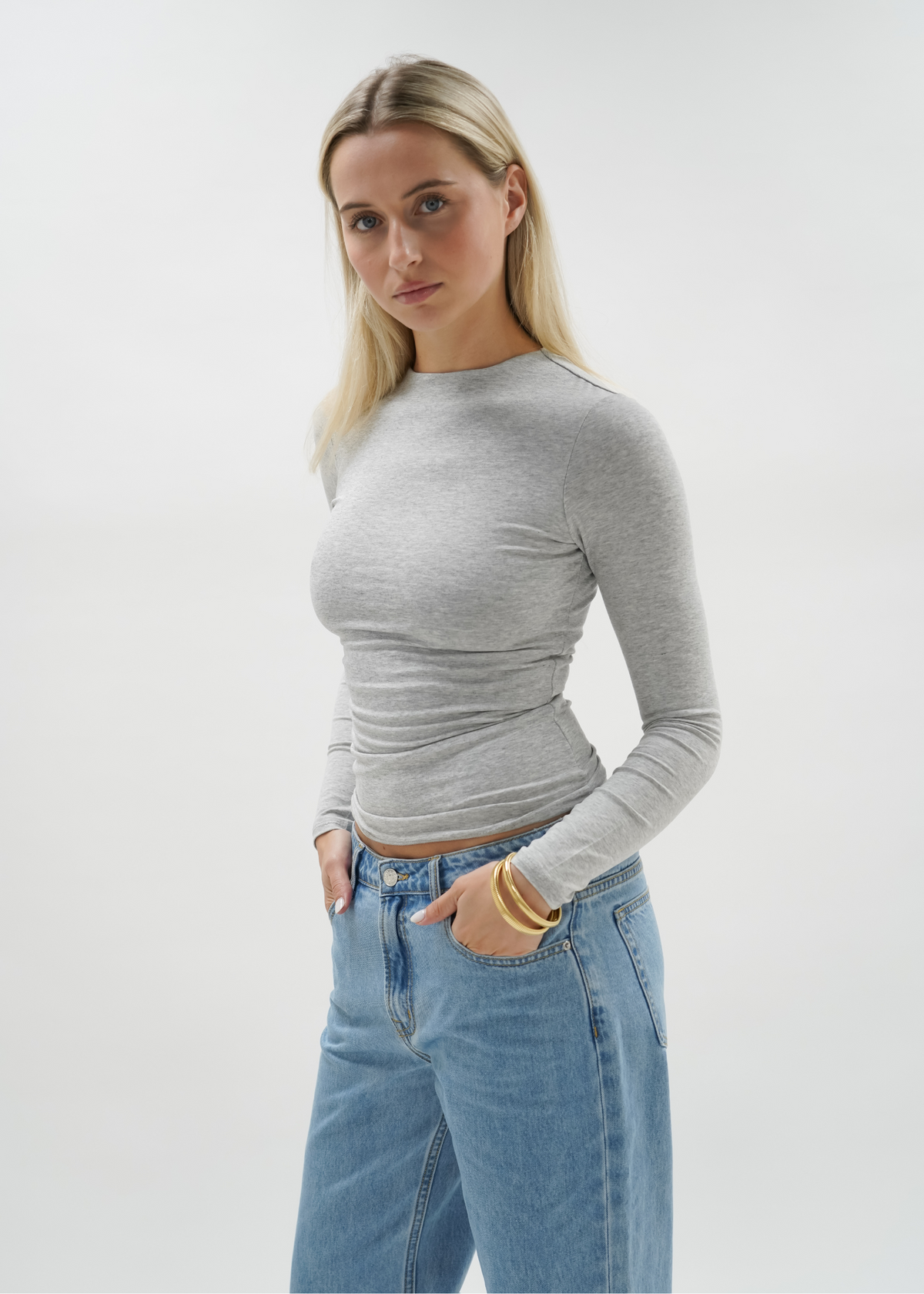 Long sleeve top long extra light grey melange (tall)