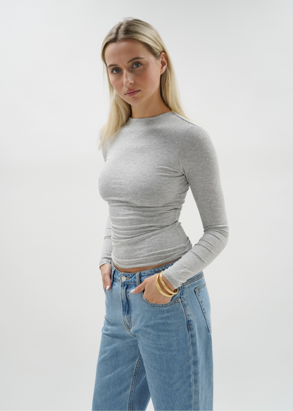 Long sleeve top long extra light grey melange (tall)