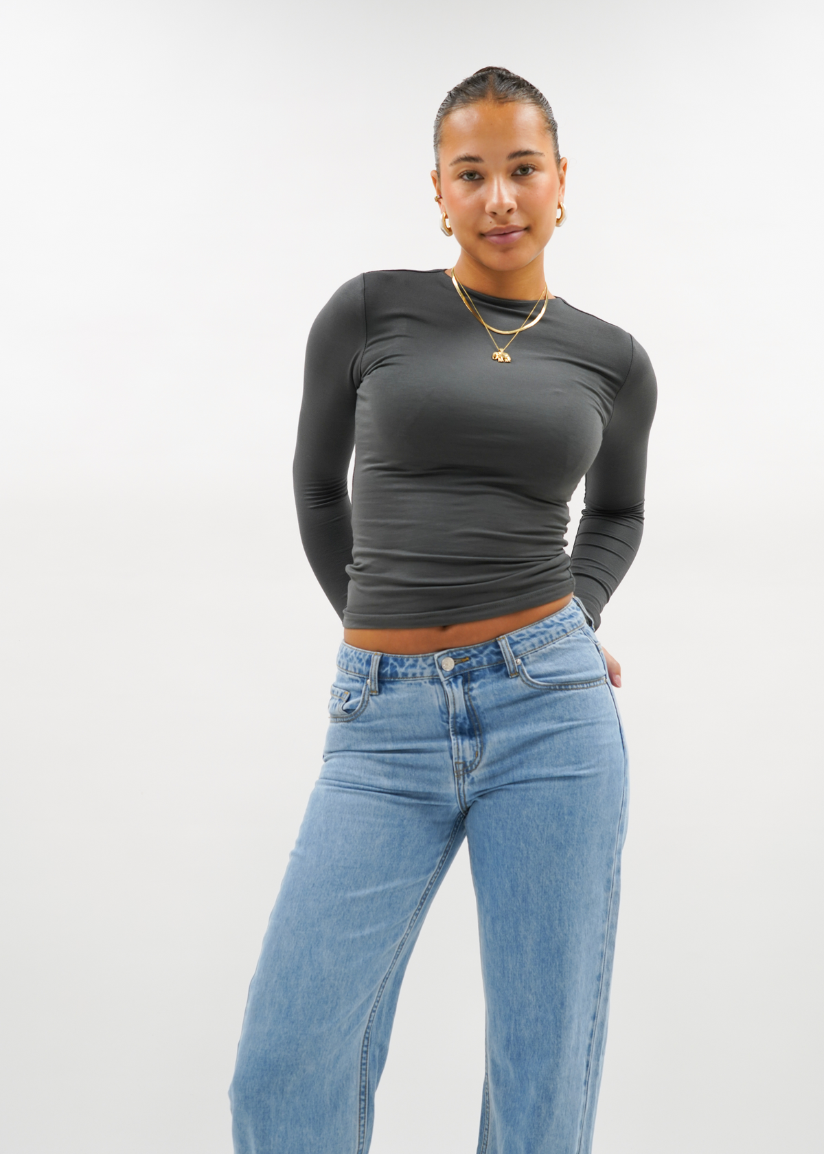 Long sleeve top long charcoal (tall)