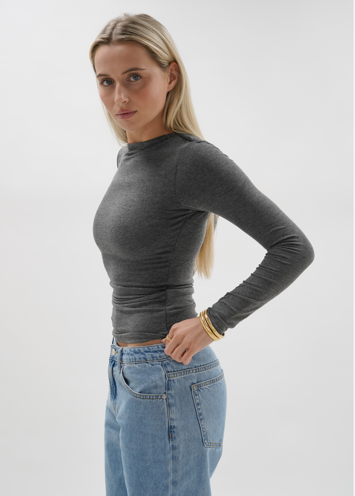 Long sleeve top long dark grey melange (tall)