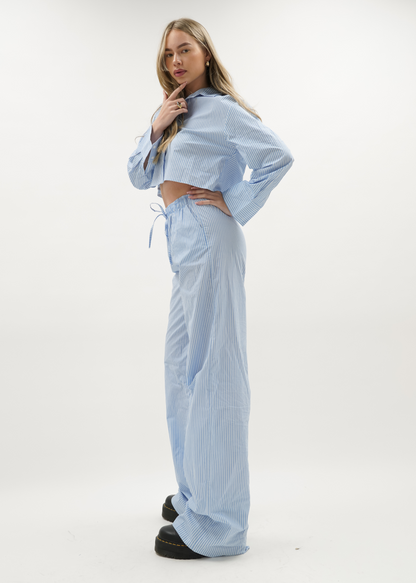 Cotton blouse striped blue/white