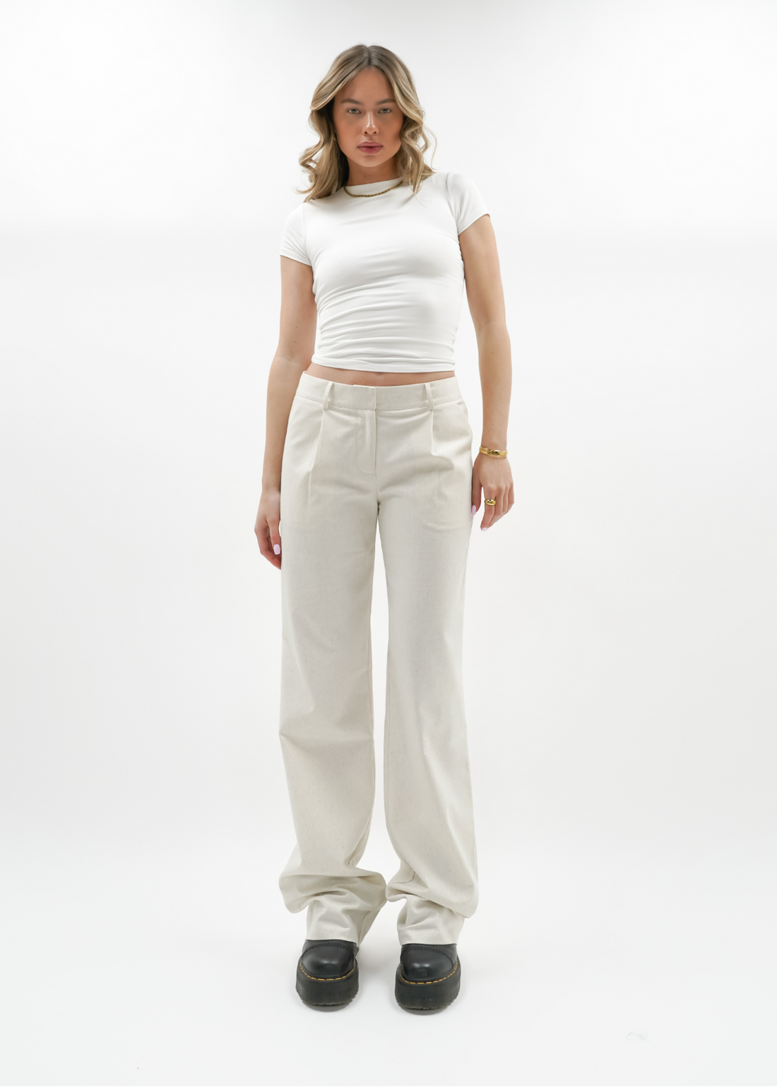 Low/mid waist linnen pants casual (tall) crème melange