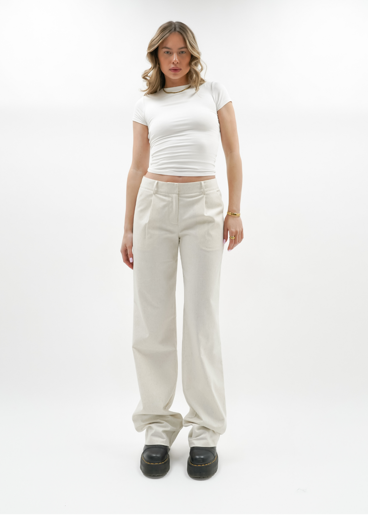 Low/mid waist linnen pants casual (tall) crème melange
