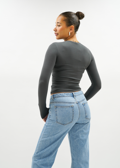 Long sleeve top long charcoal (tall)