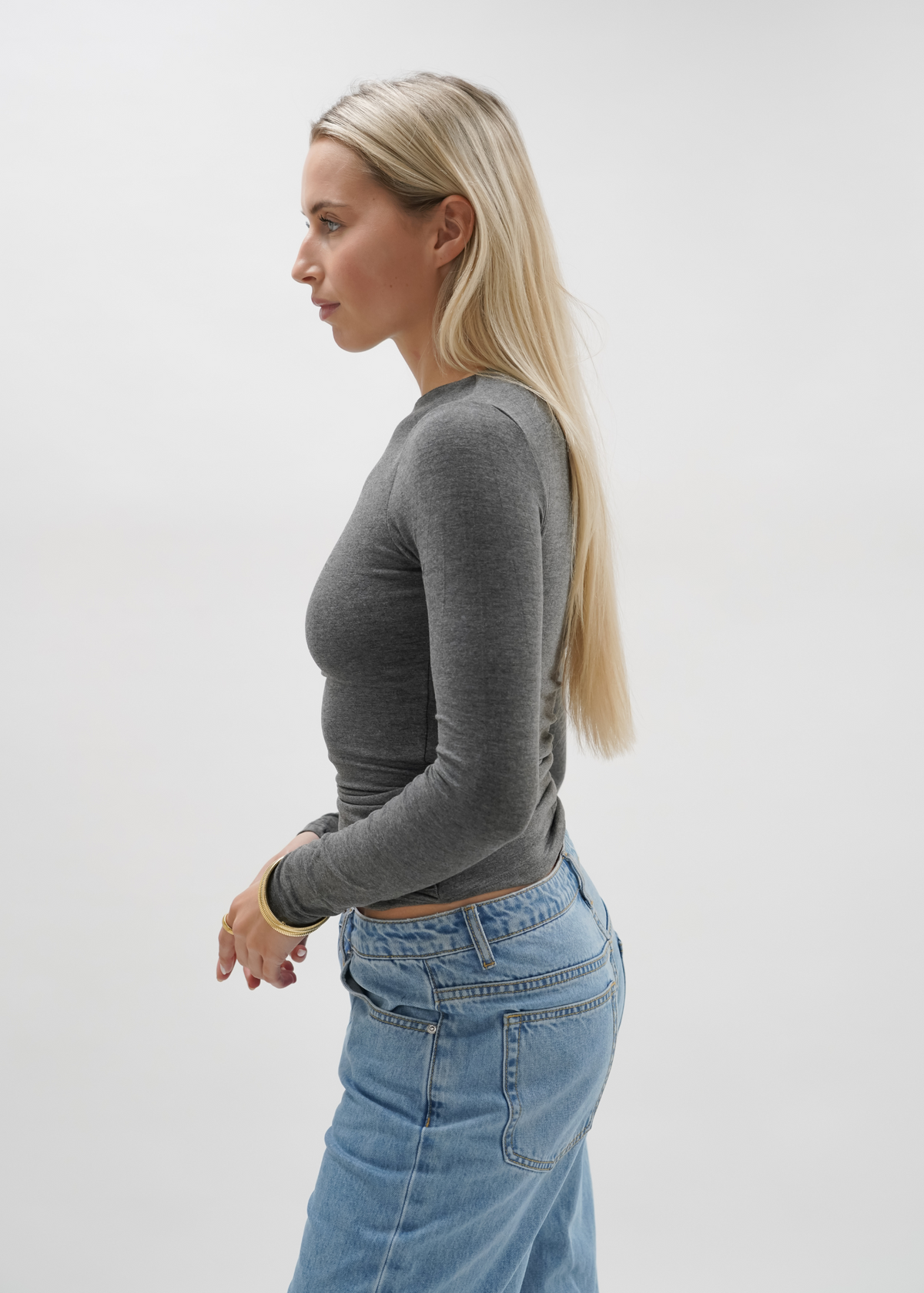 Long sleeve top long dark grey melange (tall)